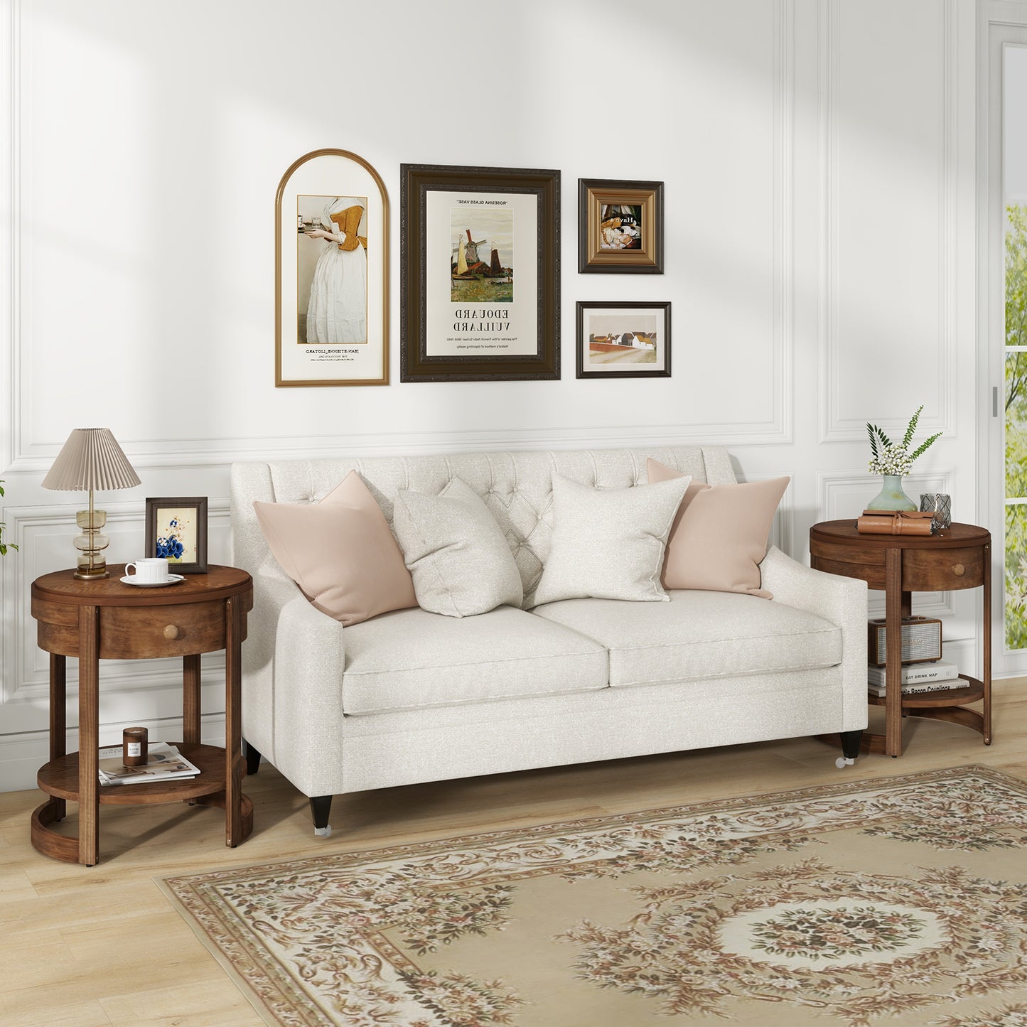 2-Tier Round End Table Mid Century Modern Nightstand with Drawer and Shelf, Brown End & Side Tables at Gallery Canada