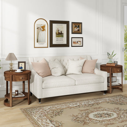 2-Tier Round End Table Mid Century Modern Nightstand with Drawer and Shelf, Brown End & Side Tables at Gallery Canada