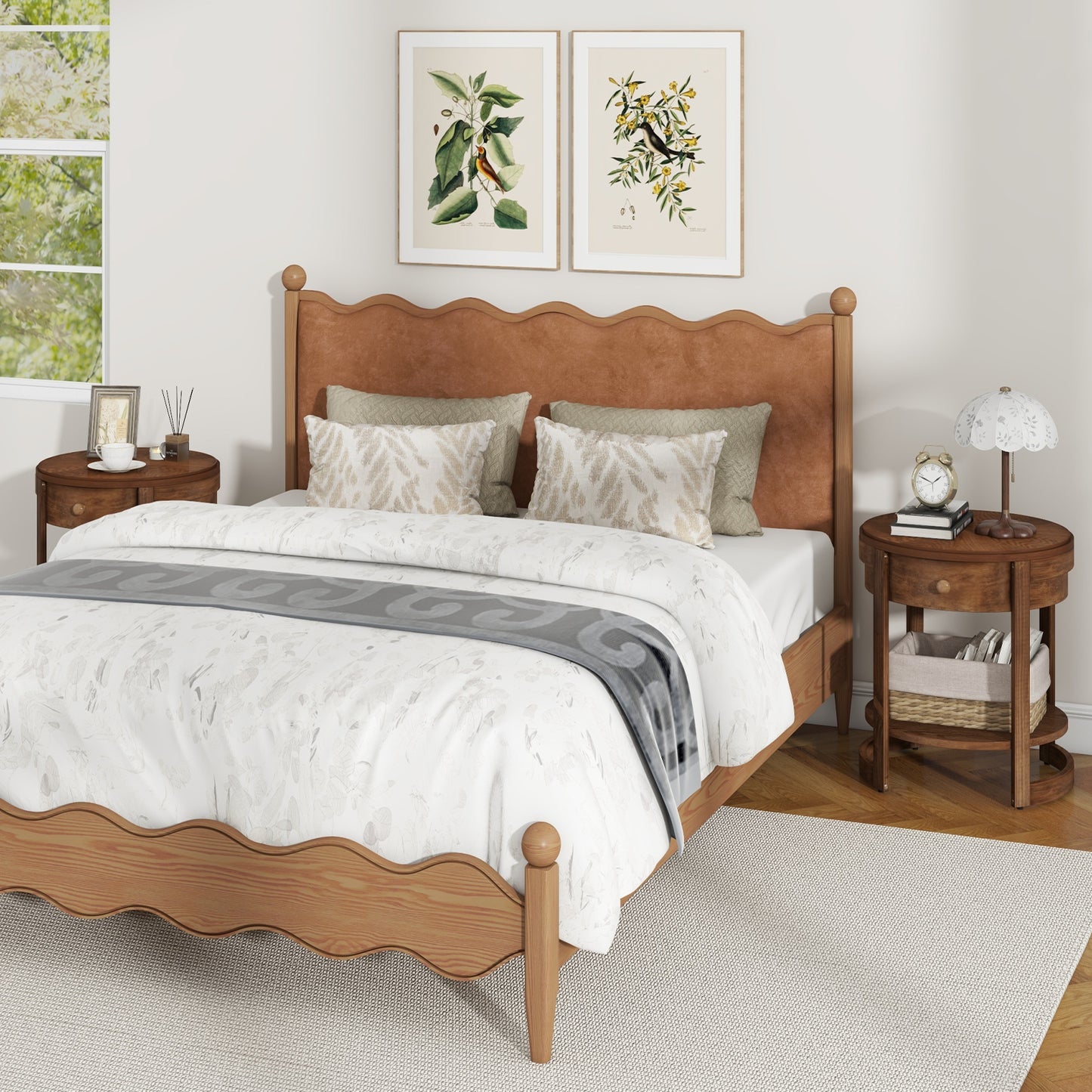 2-Tier Round End Table Mid Century Modern Nightstand with Drawer and Shelf, Brown End & Side Tables at Gallery Canada