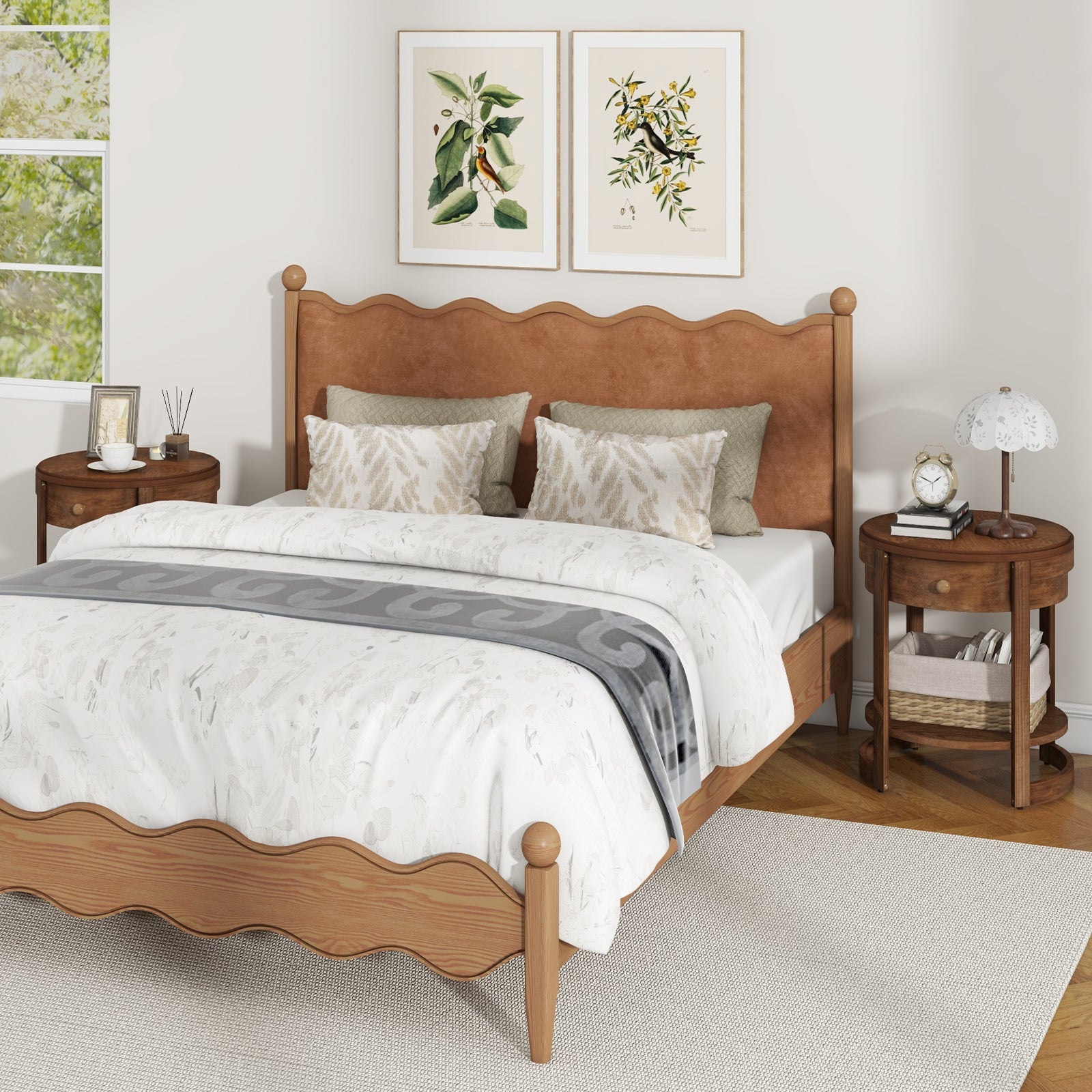 2-Tier Round End Table Mid Century Modern Nightstand with Drawer and Shelf, Brown End & Side Tables at Gallery Canada