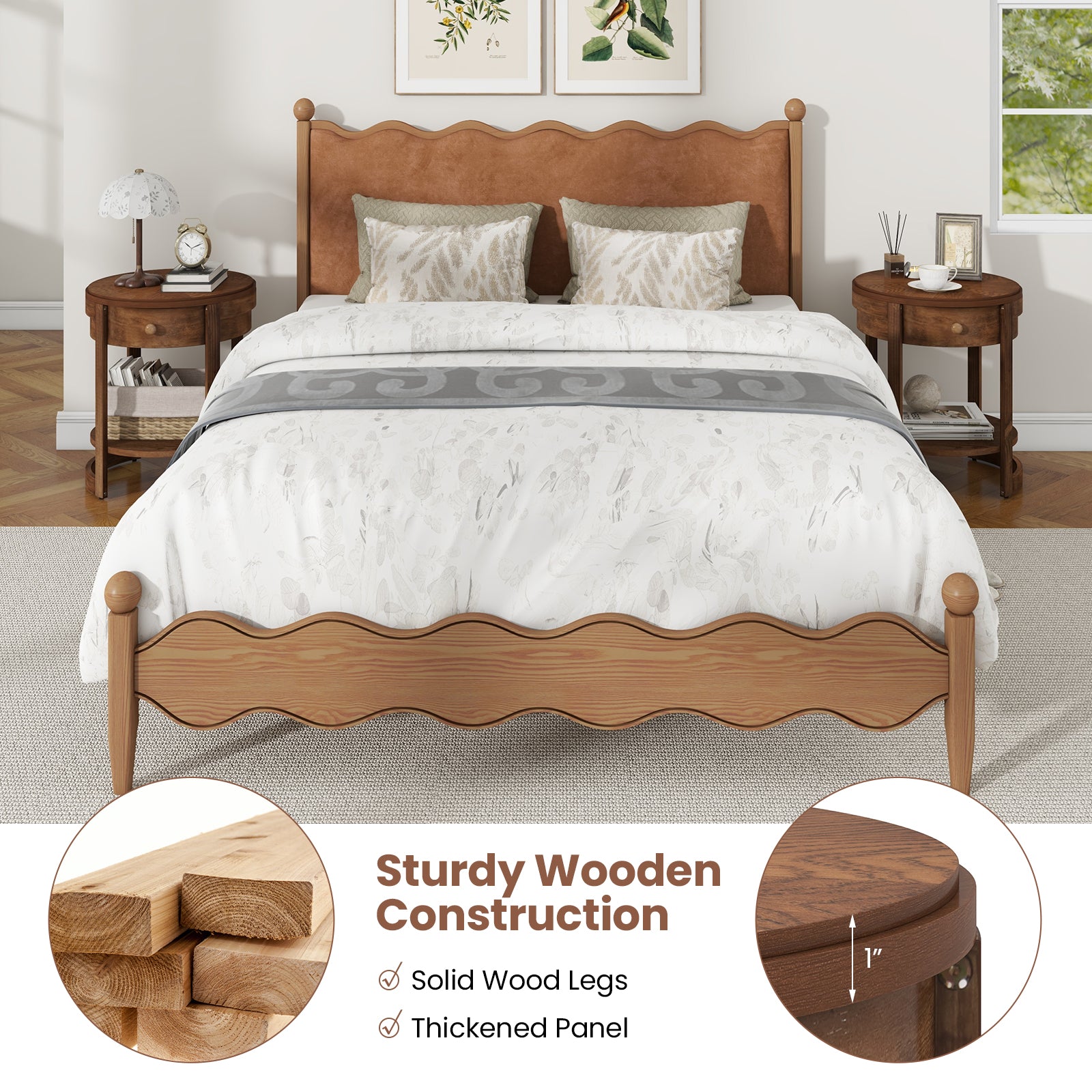 2-Tier Round End Table Mid Century Modern Nightstand with Drawer and Shelf, Brown End & Side Tables at Gallery Canada