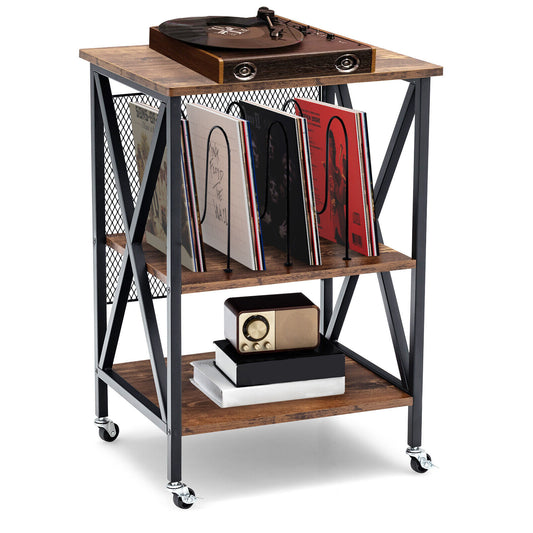 Vintage Rolling End Table, 3 Tiers With Dividers, Brown End & Side Tables Brown at Gallery Canada
