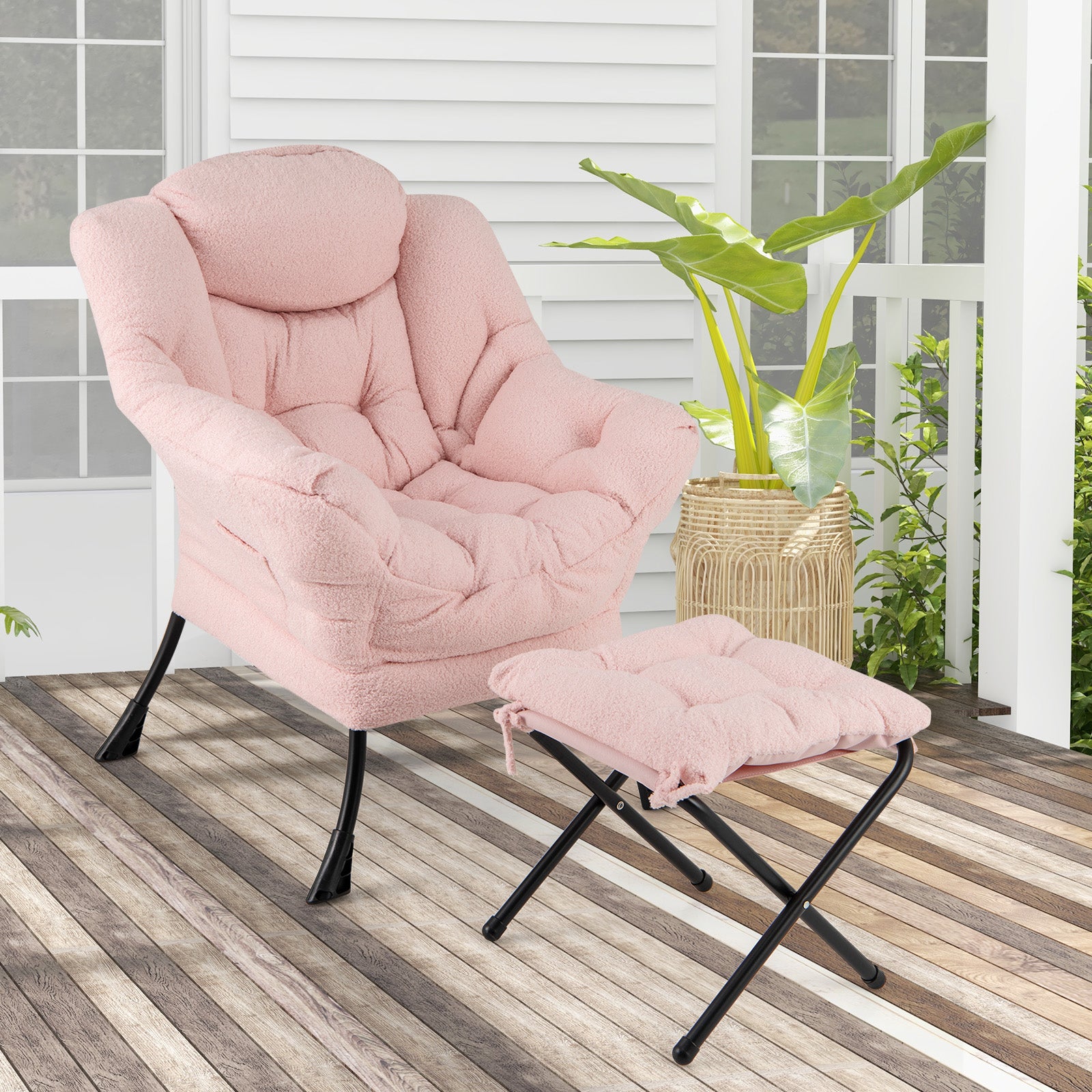 Modern Accent Chair with Folding Footrest and Head Pillow, Pink Accent Chairs at Gallery Canada
