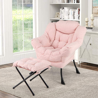 Modern Accent Chair with Folding Footrest and Head Pillow, Pink Accent Chairs at Gallery Canada