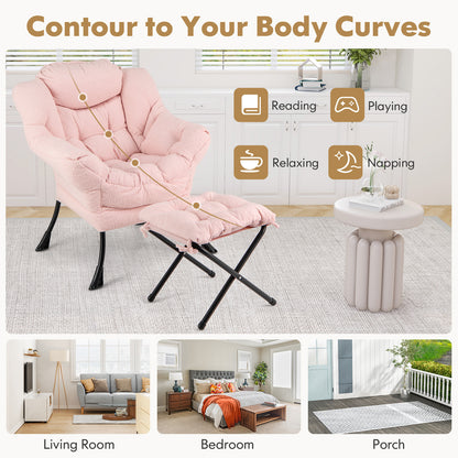 Modern Accent Chair with Folding Footrest and Head Pillow, Pink Accent Chairs at Gallery Canada