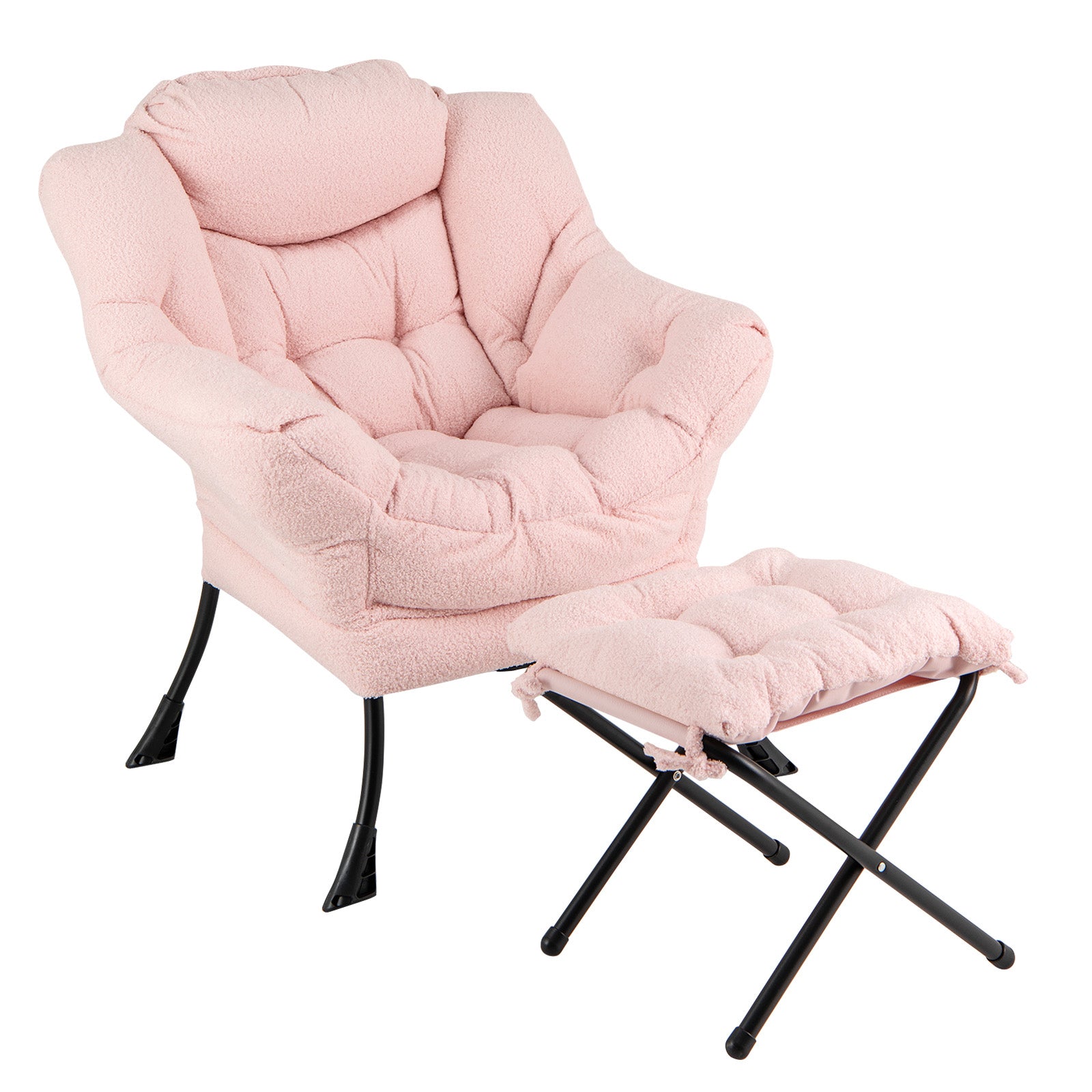 Modern Accent Chair with Folding Footrest and Head Pillow, Pink Accent Chairs Pink at Gallery Canada