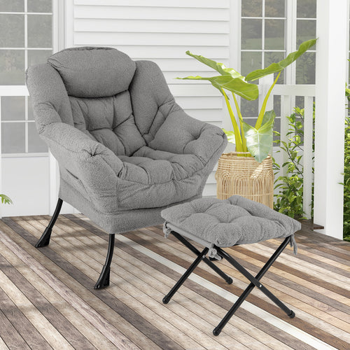 Modern Accent Chair, Folding Footrest, Head Pillow, Gray