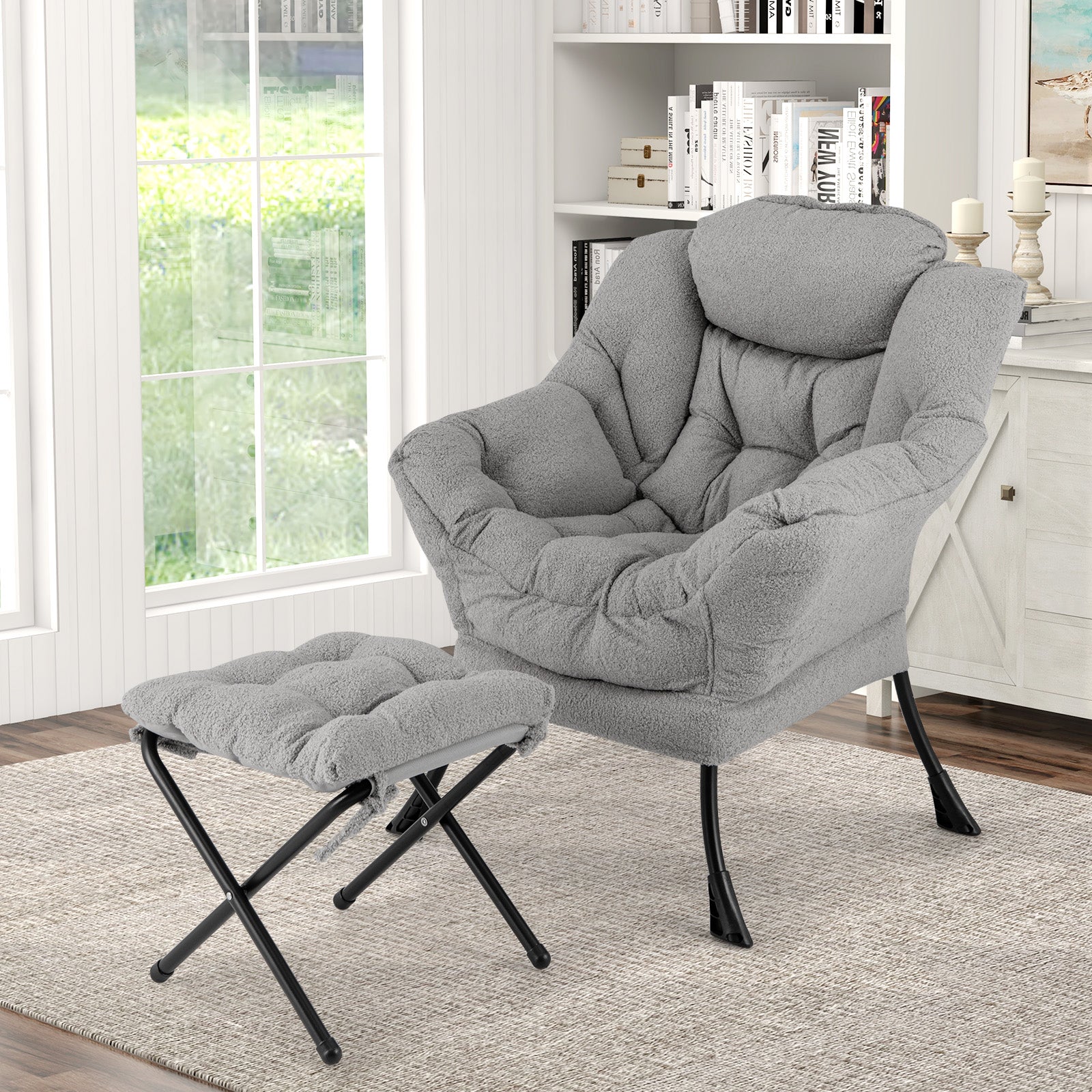 Modern Accent Chair, Folding Footrest, Head Pillow, Gray Accent Chairs at Gallery Canada