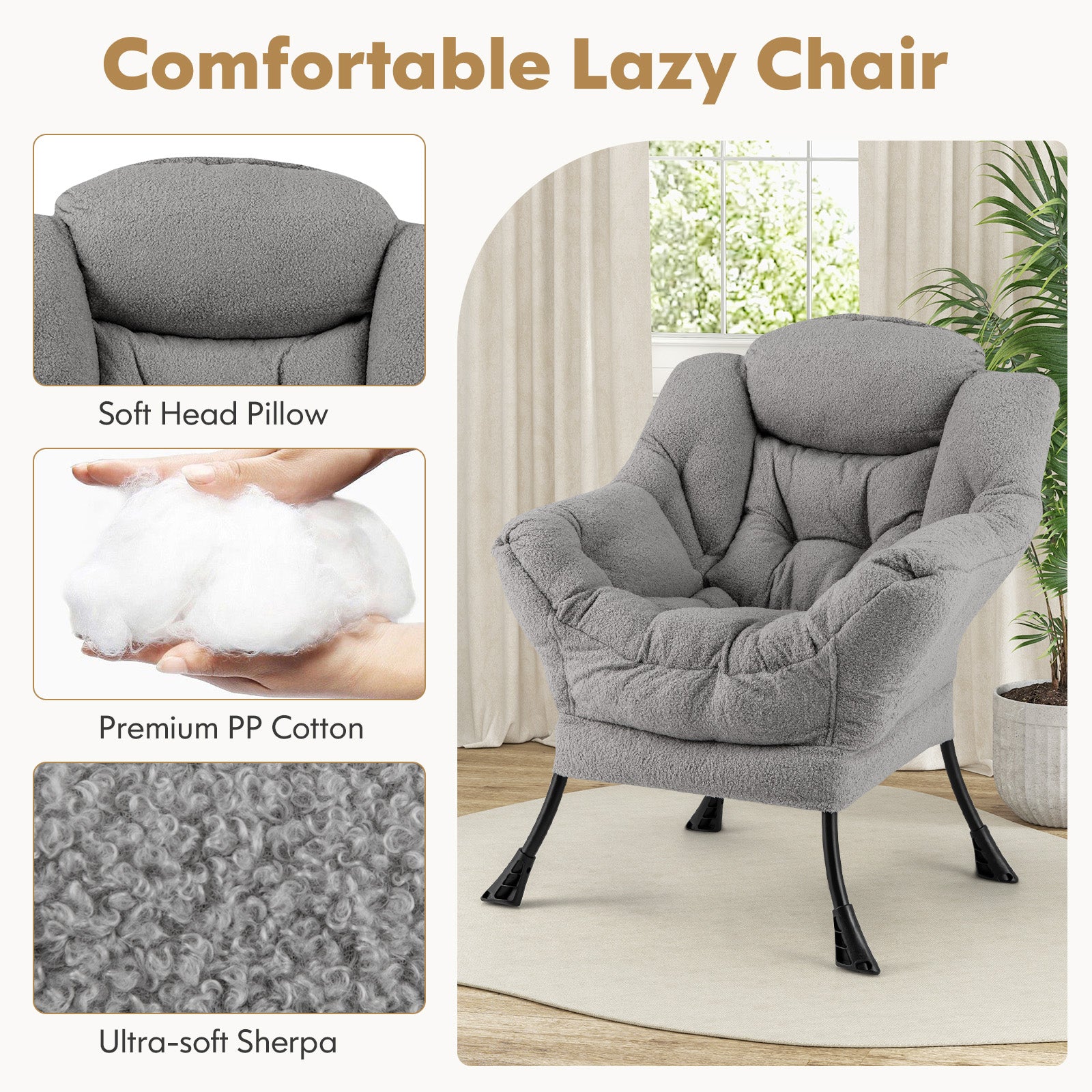 Modern Accent Chair, Folding Footrest, Head Pillow, Gray Accent Chairs at Gallery Canada