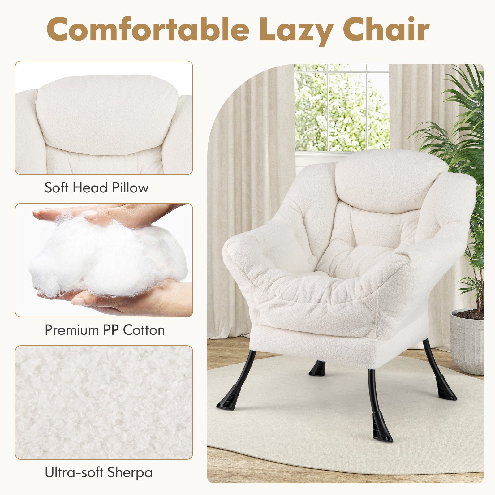 Modern Accent Chair with Folding Footrest and Head Pillow, Beige Accent Chairs at Gallery Canada