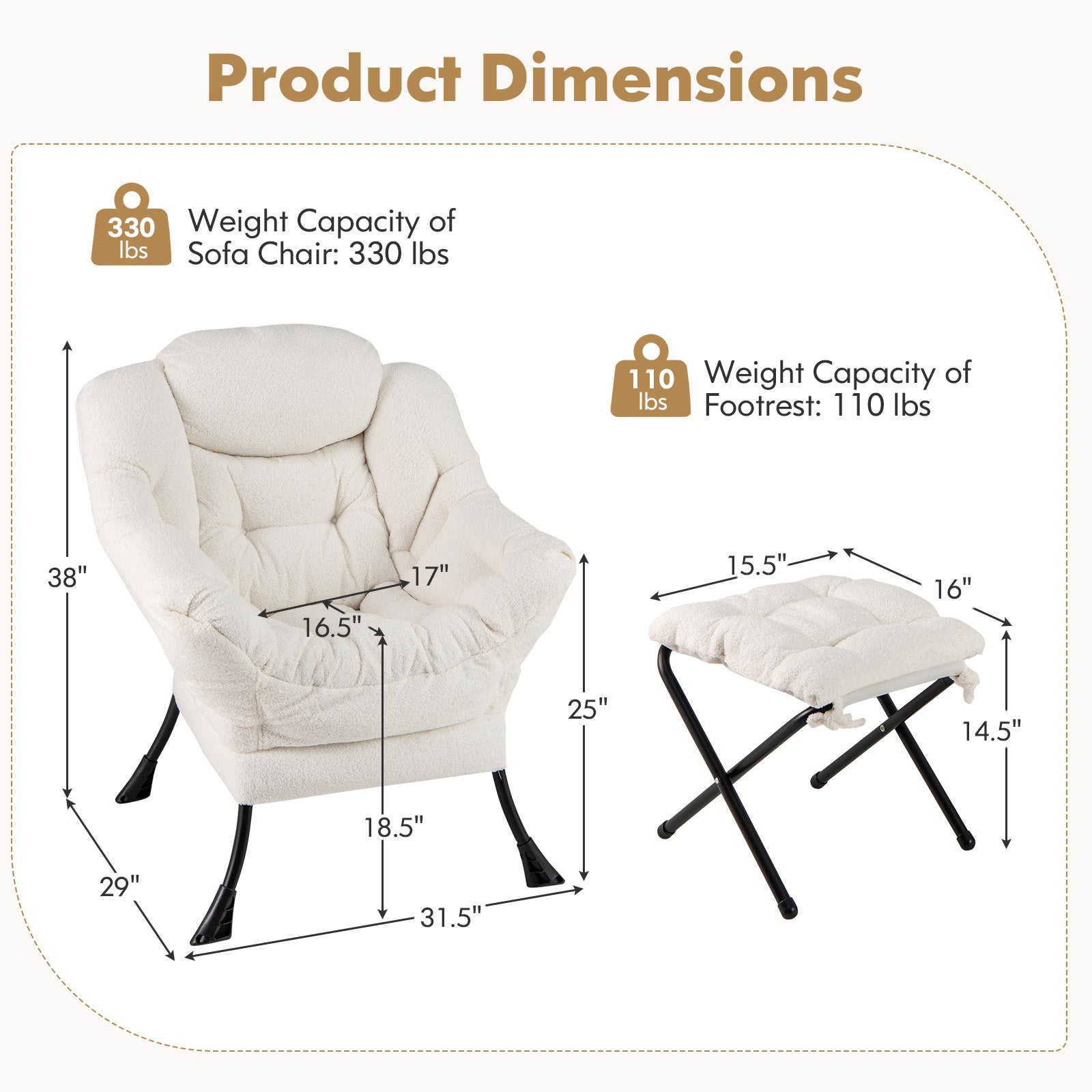 Modern Accent Chair with Folding Footrest and Head Pillow, Beige Accent Chairs at Gallery Canada