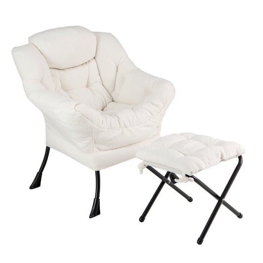 Modern Accent Chair With Folding Footrest, Head Pillow, Beige Accent Chairs Beige at Gallery Canada