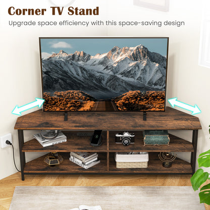 3-Tier Corner TV Stand, 65 Inches, Rustic Brown Entertainment Centers & TV Stands at Gallery Canada