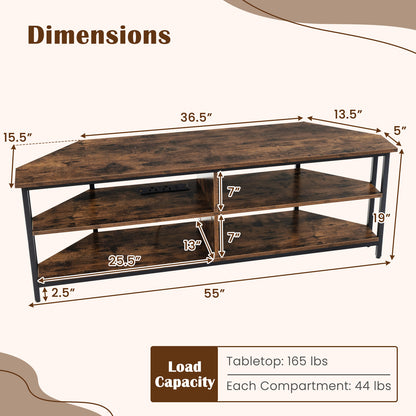 3-Tier Corner TV Stand, 65 Inches, Rustic Brown Entertainment Centers & TV Stands at Gallery Canada
