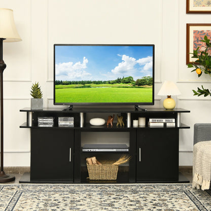 63 Inch TV Entertainment Console Center with 2 Cabinets, Black Entertainment Centers & TV Stands at Gallery Canada