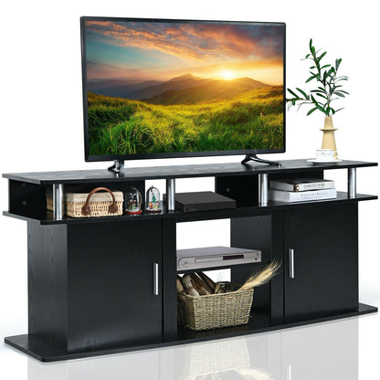 63 Inch TV Entertainment Console Center with 2 Cabinets, Black Entertainment Centers & TV Stands at Gallery Canada