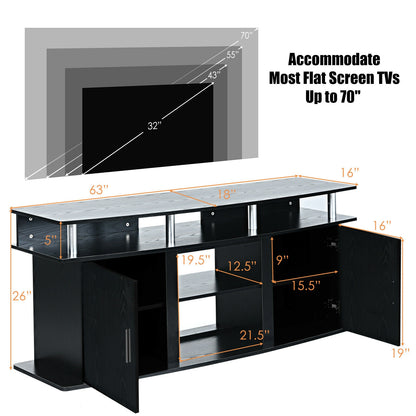 63 Inch TV Entertainment Console Center with 2 Cabinets, Black Entertainment Centers & TV Stands at Gallery Canada