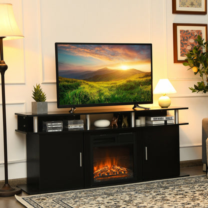 63 Inch TV Entertainment Console Center with 2 Cabinets, Black Entertainment Centers & TV Stands at Gallery Canada