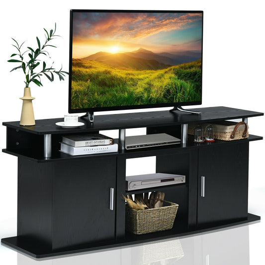 63 Inch TV Entertainment Console, 2 Cabinets, Black Entertainment Centers & TV Stands Black at Gallery Canada