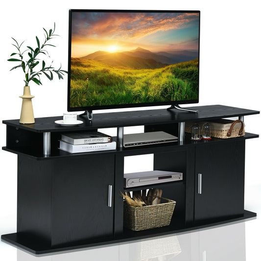 63 Inch TV Entertainment Console, 2 Cabinets, Black