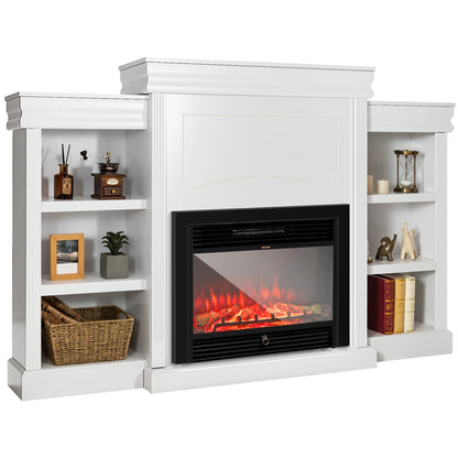 70 Inch Modern Fireplace Media Entertainment Center with Bookcase, White Entertainment Centers & TV Stands at Gallery Canada