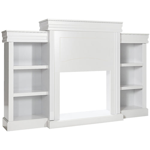 70 Inch Modern Fireplace Media Entertainment Center with Bookcase, White