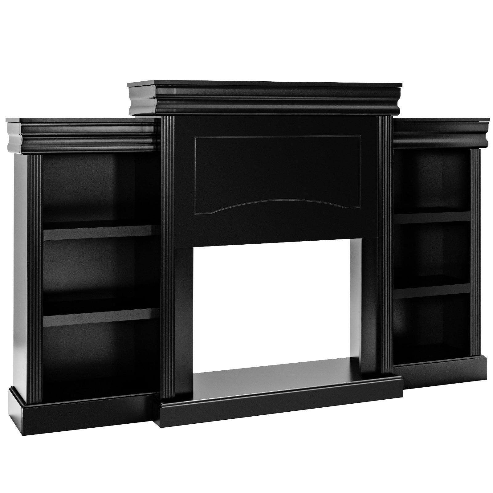 70 Inch Modern Fireplace Media Entertainment Center with Bookcase, Black Entertainment Centers & TV Stands at Gallery Canada