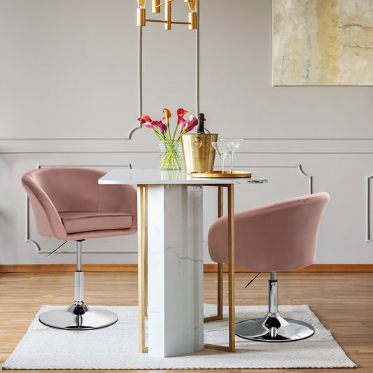 360 Degree Swivel Makeup Stool Accent Chair with Round Back and Metal Base, Pink Accent Chairs Pink at Gallery Canada