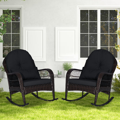 Patio Rattan Rocking Chair with Seat Back Cushions and Waist Pillow, Black Patio Rocking Chairs & Gliders at Gallery Canada
