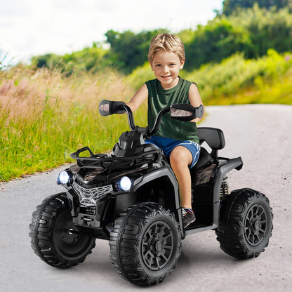 12V Kids Ride On ATV 4 Wheeler with MP3 and Headlights-Solid Black, Black & White Powered Ride On Toys at Gallery Canada