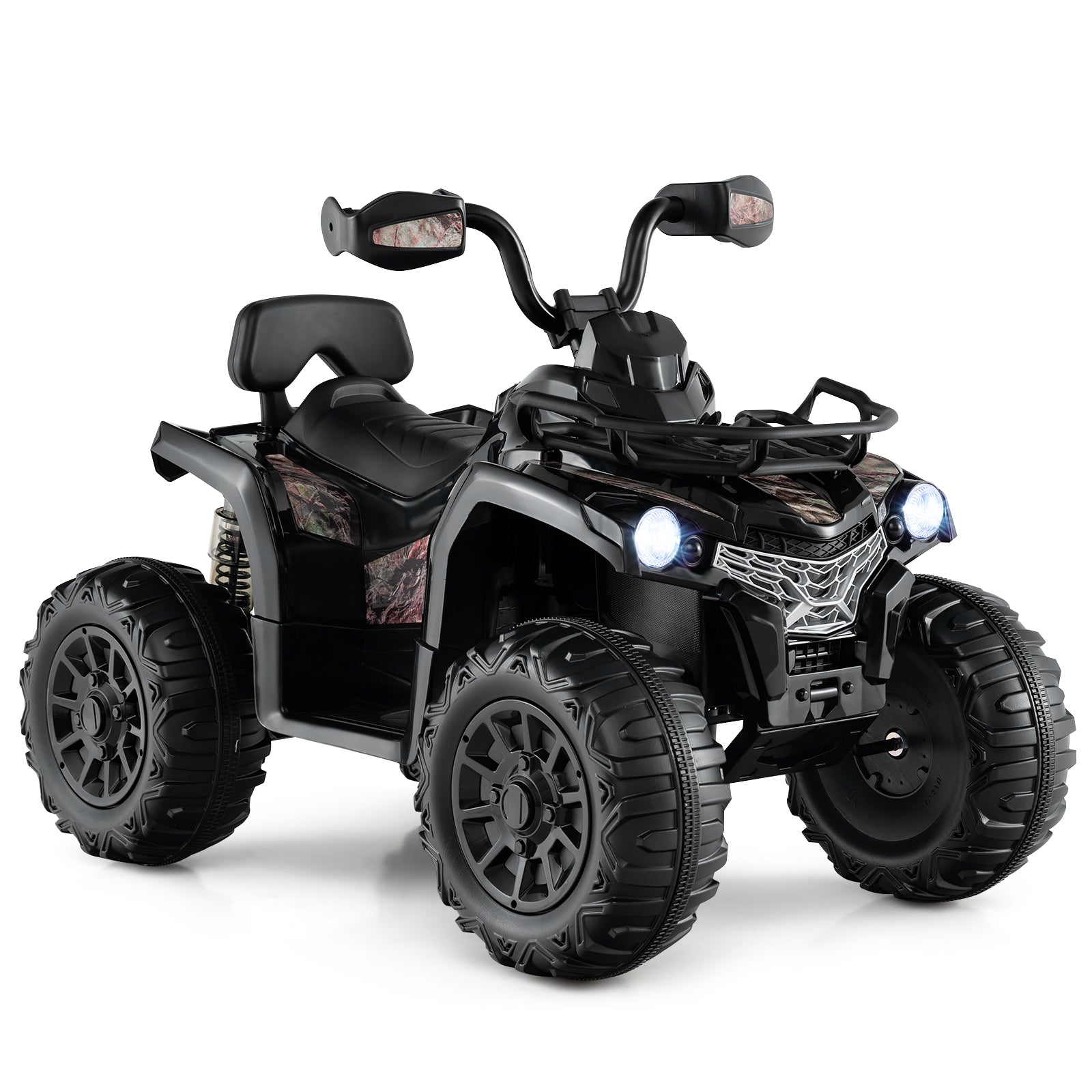 12V Kids Ride On ATV 4 Wheeler with MP3 and Headlights-Solid Black, Black & White Powered Ride On Toys at Gallery Canada