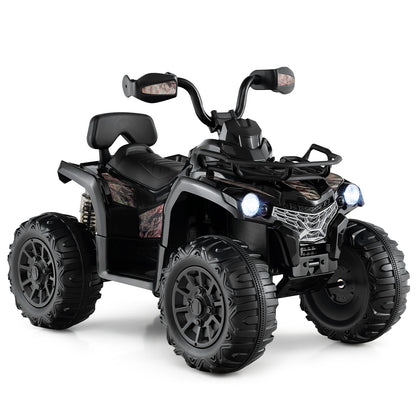 12V Kids Ride On ATV 4 Wheeler with MP3 and Headlights-Solid Black, Black & White Powered Ride On Toys at Gallery Canada