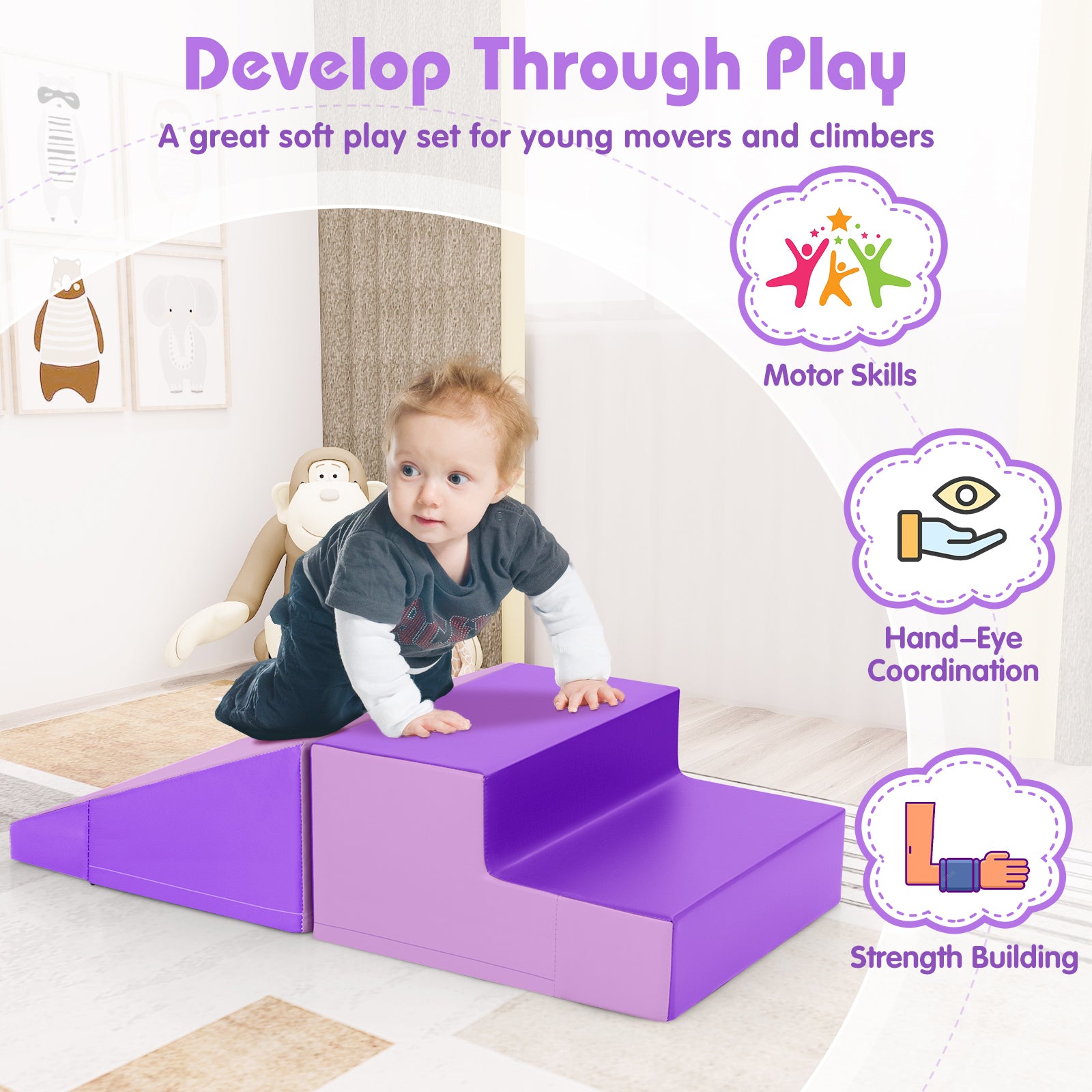 2-Piece Step and Slide Climber for Infants and Toddlers Baby Soft Play Set Foam Blocks, Purple Climbers & Slides at Gallery Canada