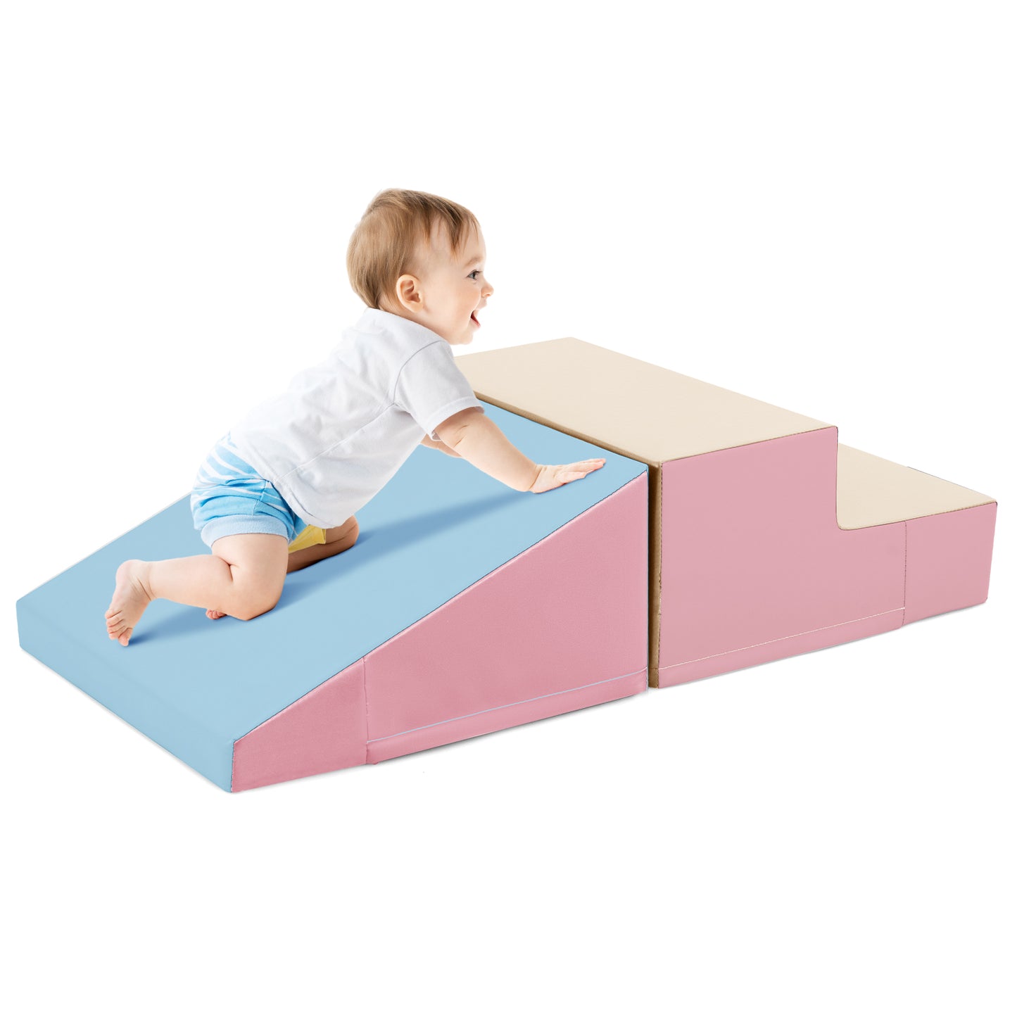 2-Piece Step and Slide Climber for Infants and Toddlers Baby Soft Play Set Foam Blocks, Pink & Blue Climbers & Slides at Gallery Canada