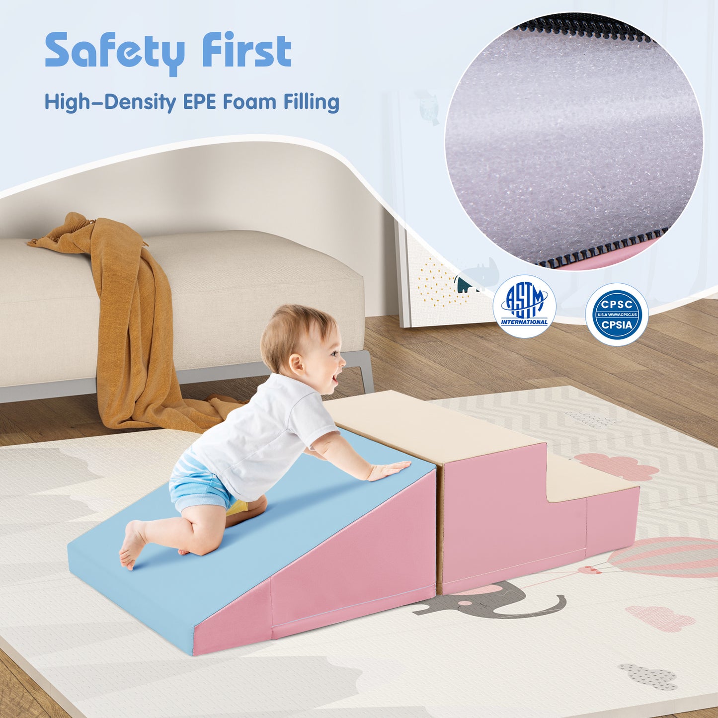 2-Piece Step and Slide Climber for Infants and Toddlers Baby Soft Play Set Foam Blocks, Pink & Blue Climbers & Slides at Gallery Canada