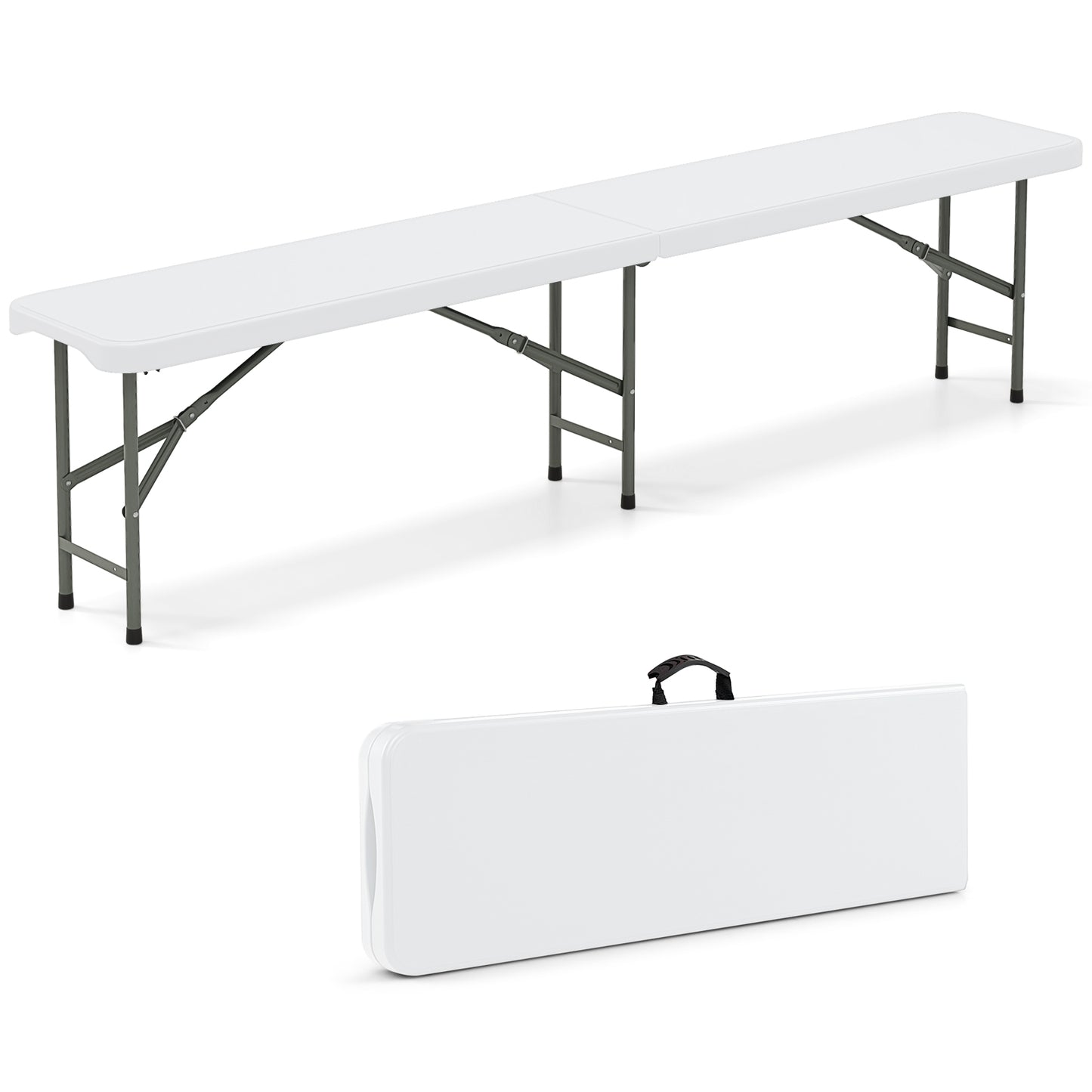 6 Feet Plastic Folding Bench With Handle, Lock, White Camping Furniture White at Gallery Canada