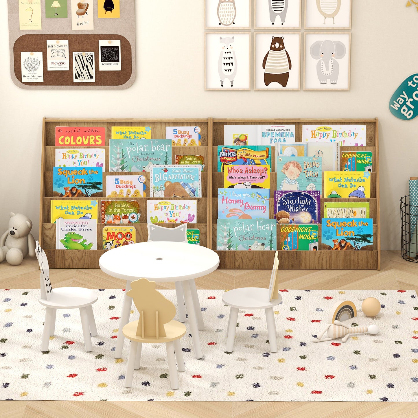 5-Tier Kids Bookshelf with Deep Compartments and Stable Baby Book Case, Natural Kids Storage at Gallery Canada