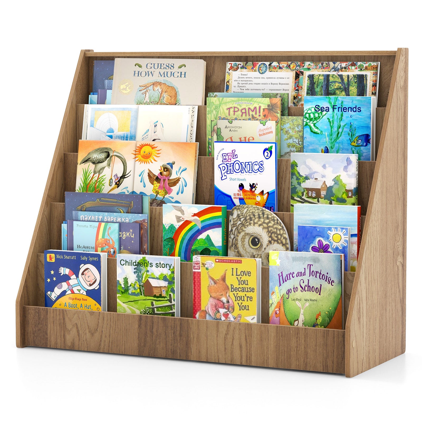 5-Tier Kids Bookshelf with Deep Compartments and Stable Baby Book Case, Natural Kids Storage at Gallery Canada