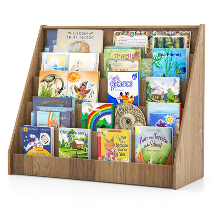 5-Tier Kids Bookshelf with Deep Compartments and Stable Baby Book Case, Natural Kids Storage at Gallery Canada