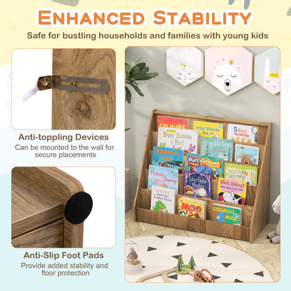 5-Tier Kids Bookshelf with Deep Compartments and Stable Baby Book Case, Natural Kids Storage at Gallery Canada