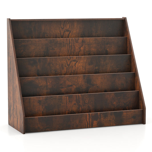 5-Tier Kids Bookshelf, Deep Compartments, Stable Book Case, Rustic Brown