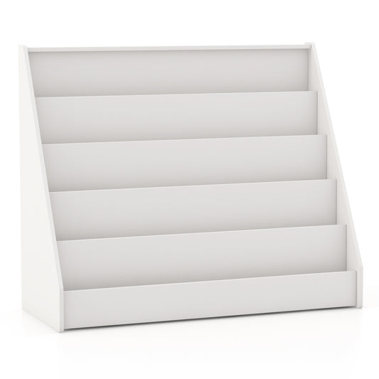 5-Tier Kids Bookshelf, Deep Compartments, Stable Baby Book Case, White