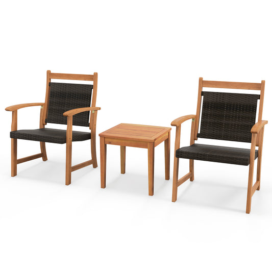 3 Pieces Rattan Bistro Set with Acacia Wood Frame for Garden, Brown Patio Conversation Sets Brown at Gallery Canada