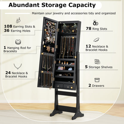 Lockable Jewelry Cabinet Armoire, Full-Length Mirror, Lights, Black Jewelry Armoires at Gallery Canada