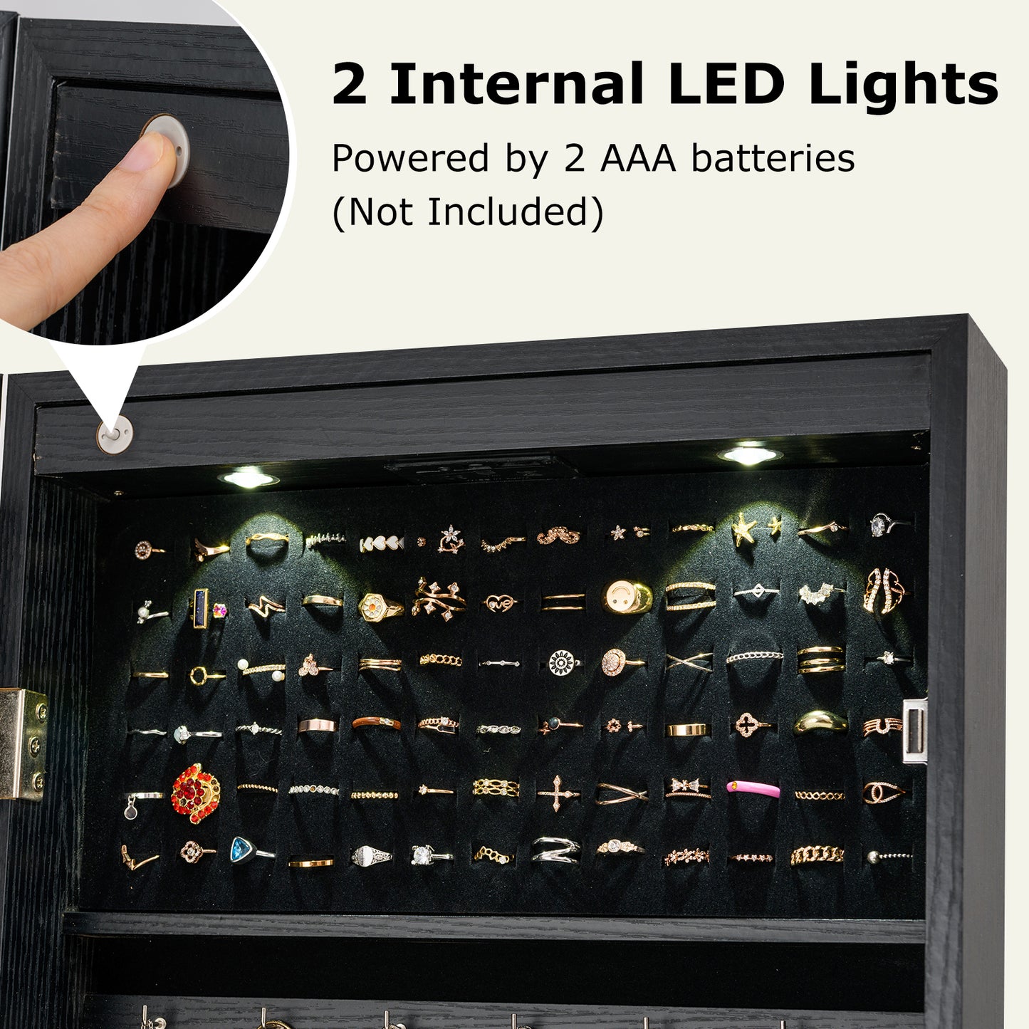 Lockable Jewelry Cabinet Armoire, Full-Length Mirror, Lights, Black Jewelry Armoires at Gallery Canada