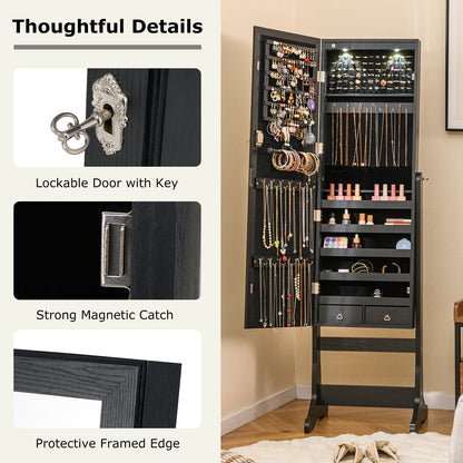 Lockable Jewelry Cabinet Armoire, Full-Length Mirror, Lights, Black Jewelry Armoires at Gallery Canada