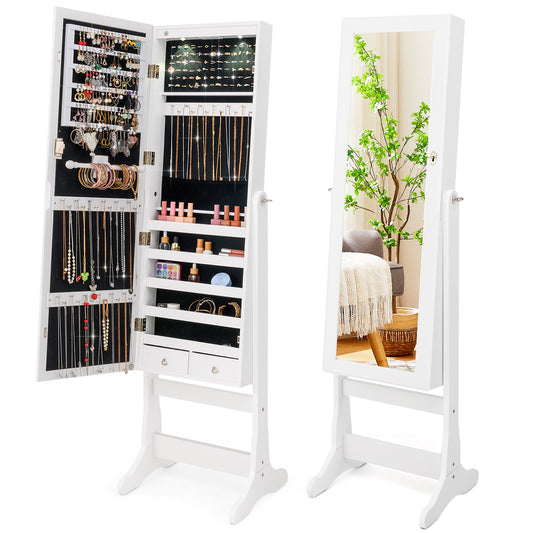 Lockable Jewelry Cabinet Armoire, Full-Length Mirror, Lights, White Jewelry Armoires White at Gallery Canada