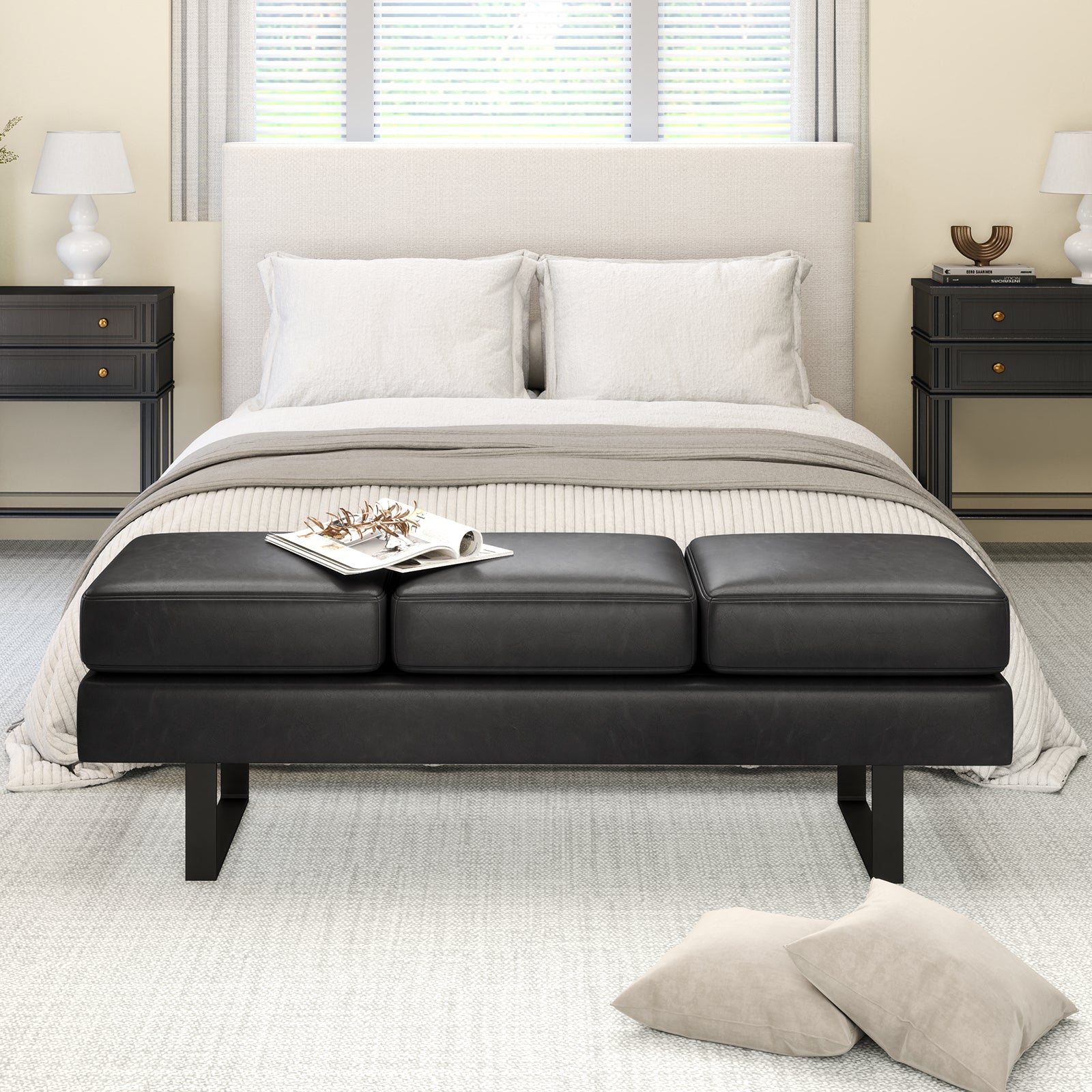 Waiting Room Bench Seating Long Bench with Metal Frame Leg, Black Shoe Racks & Storage Benches at Gallery Canada