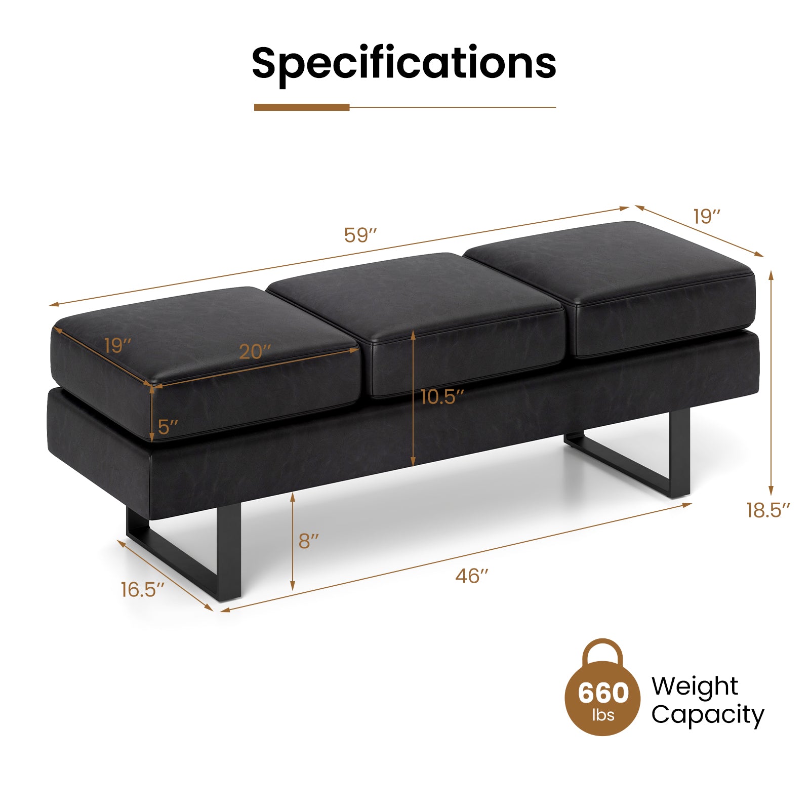 Waiting Room Bench Seating Long Bench with Metal Frame Leg, Black Shoe Racks & Storage Benches at Gallery Canada