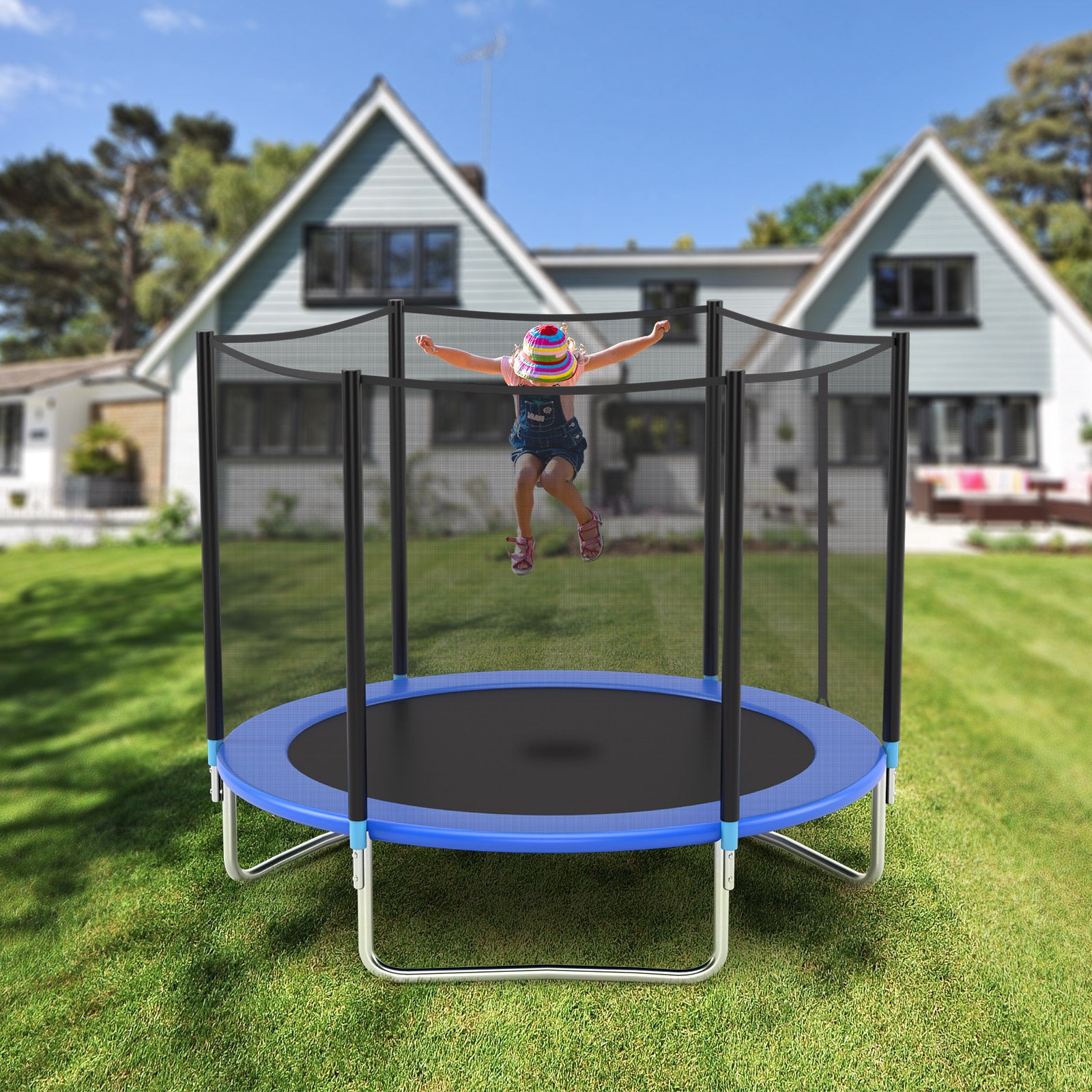 8 feet Safety Jumping Round Trampoline with Spring Safety Pad, Black Trampolines at Gallery Canada